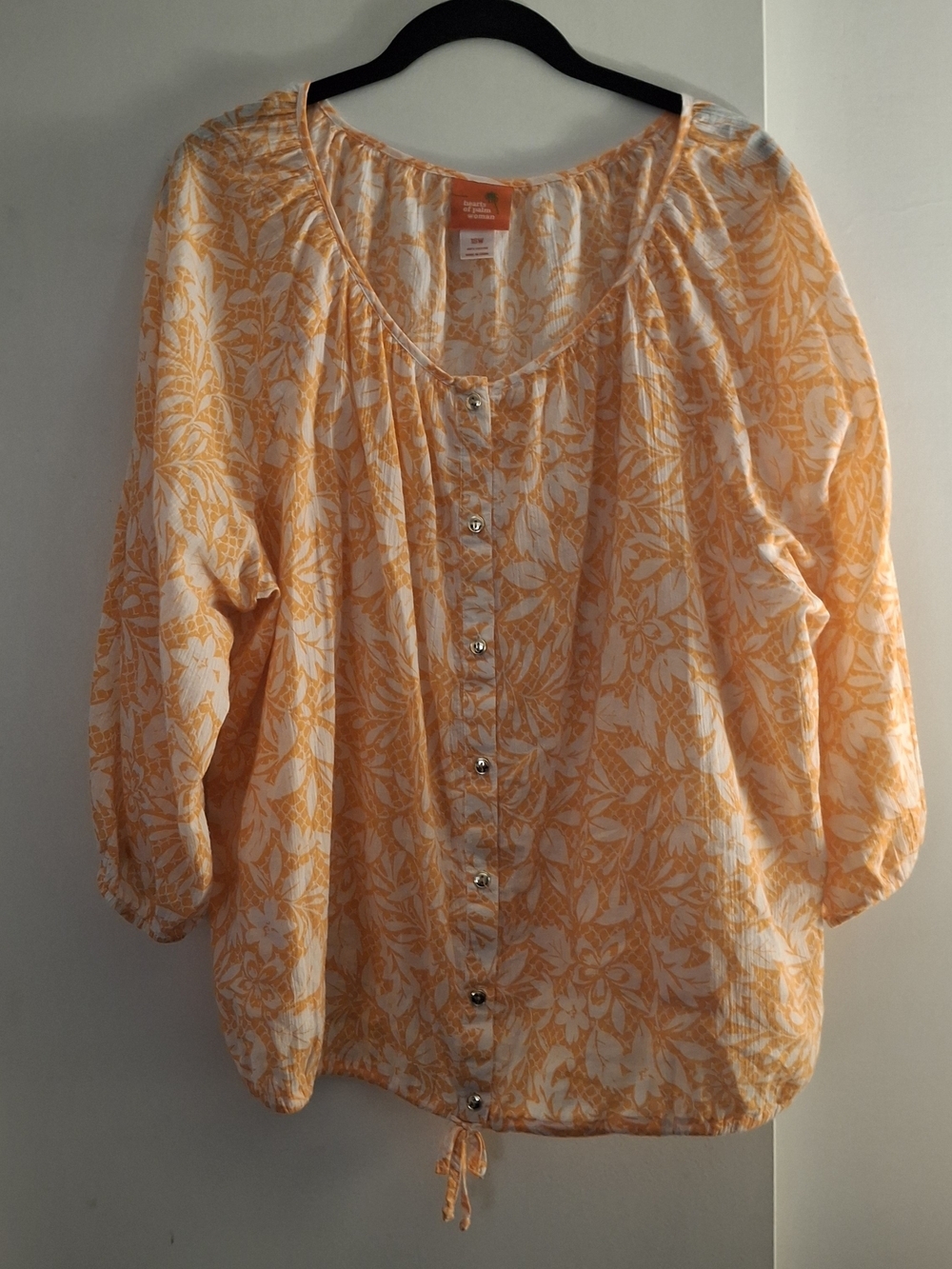 Hearts Of Palm Lightweight Orange Floral Button-Front Women’s Sheer Top